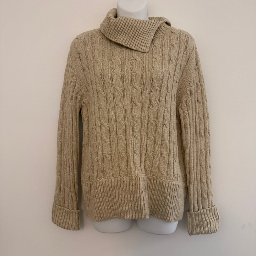 Liz Claiborne LizSport Tan Cable Knit Cowl Sweater | L - Picture 2 of 9